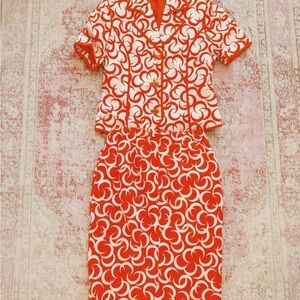 Anne Crimmins, Women’s 1970s Vintage Orange and White Patterned Two Piece Set